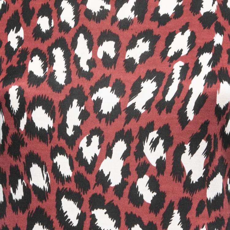 Pre Owned Diane by Diane Von Furstenberg Burgundy Animal Printed Silk Knit Muriel Dress M