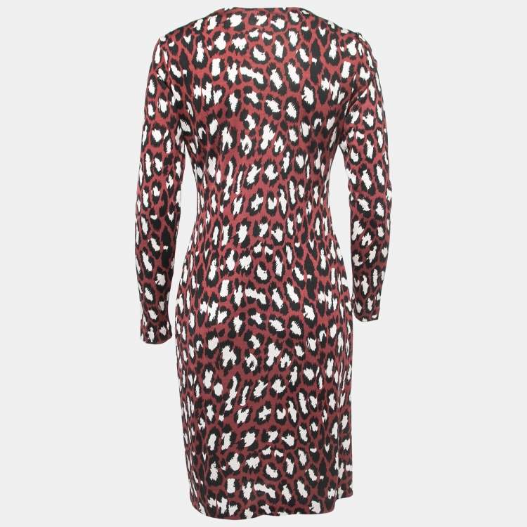 Pre Owned Diane by Diane Von Furstenberg Burgundy Animal Printed Silk Knit Muriel Dress M