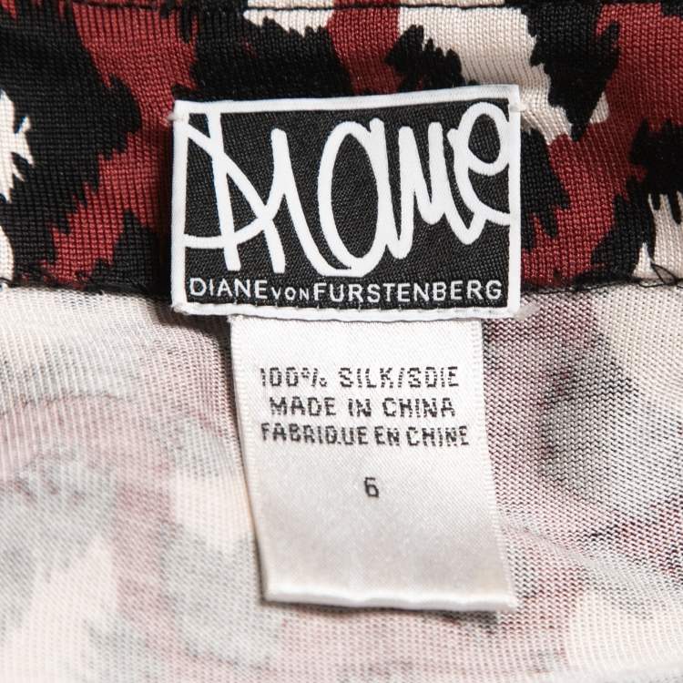 Pre Owned Diane by Diane Von Furstenberg Burgundy Animal Printed Silk Knit Muriel Dress M