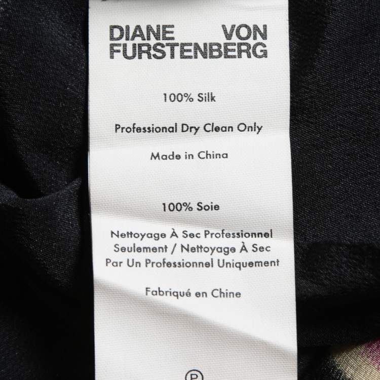 Pre Owned Diane Von Furstenberg Black Printed Silk Wrap Effect Jumpsuit L