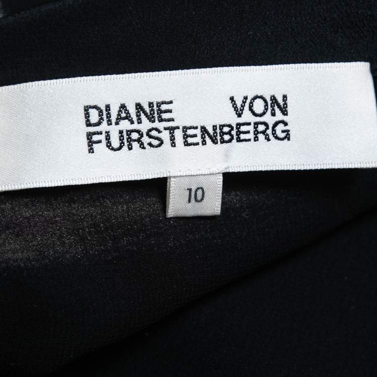 Pre Owned Diane Von Furstenberg Black Printed Silk Wrap Effect Jumpsuit L