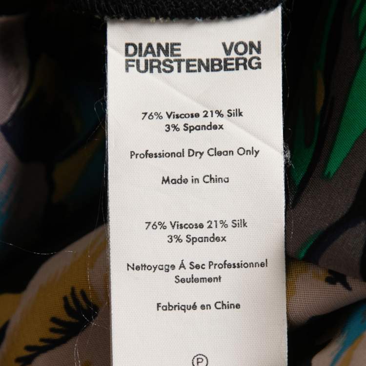 Pre Owned Diane Von Furstenberg Black Floral Printed Crepe Wide Leg Pants M 