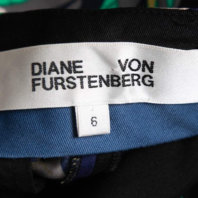 Pre Owned Diane Von Furstenberg Black Floral Printed Crepe Wide Leg Pants M 