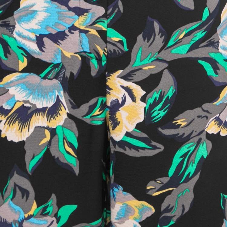 Pre Owned Diane Von Furstenberg Black Floral Printed Crepe Wide Leg Pants M 