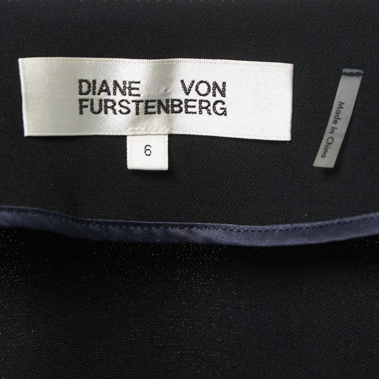 Pre Owned Diane Von Furstenberg Black Crepe Wrap Effect Midi Dress M