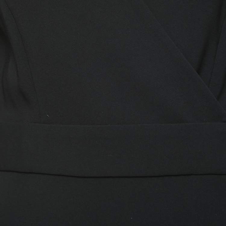 Pre Owned Diane Von Furstenberg Black Crepe Wrap Effect Midi Dress M