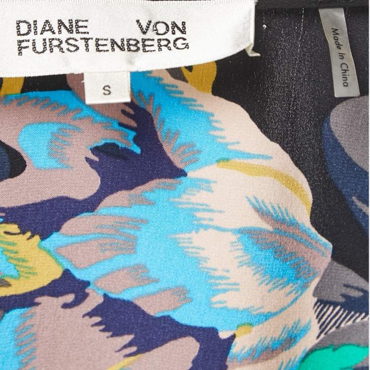Pre Owned Diane Von Furstenberg Multicolor Printed Satin Silk Wrap Mini Dress S