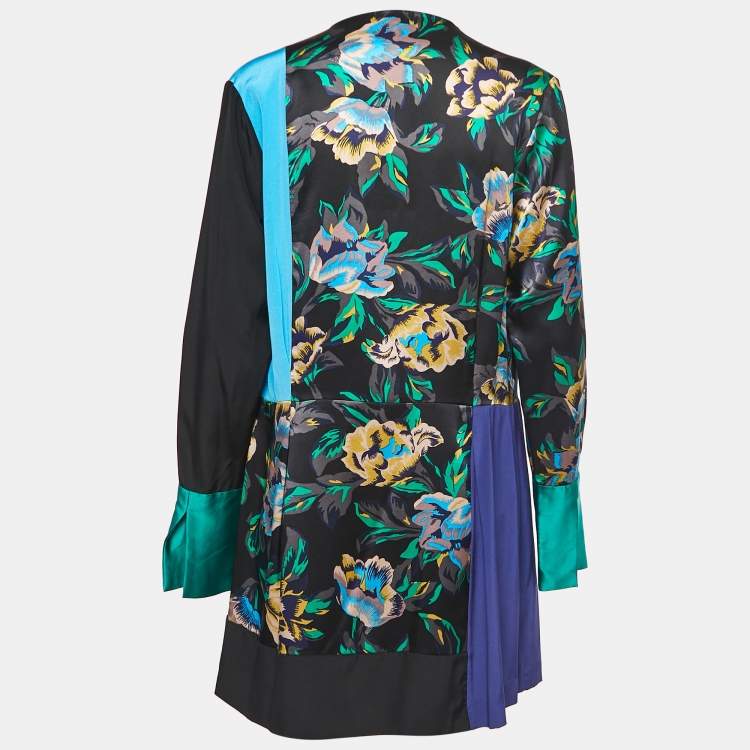 Pre Owned Diane Von Furstenberg Multicolor Printed Satin Silk Wrap Mini Dress S