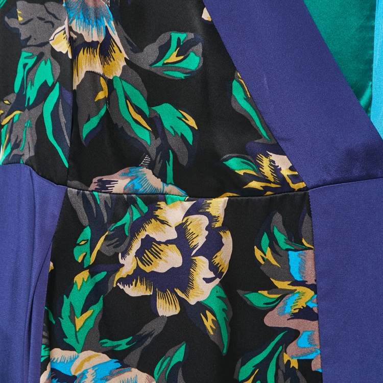 Pre Owned Diane Von Furstenberg Multicolor Printed Satin Silk Wrap Mini Dress S
