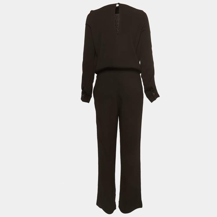 Pre Owned Diane Von Furstenberg Black Crepe Long Sleeve Jumpsuit S