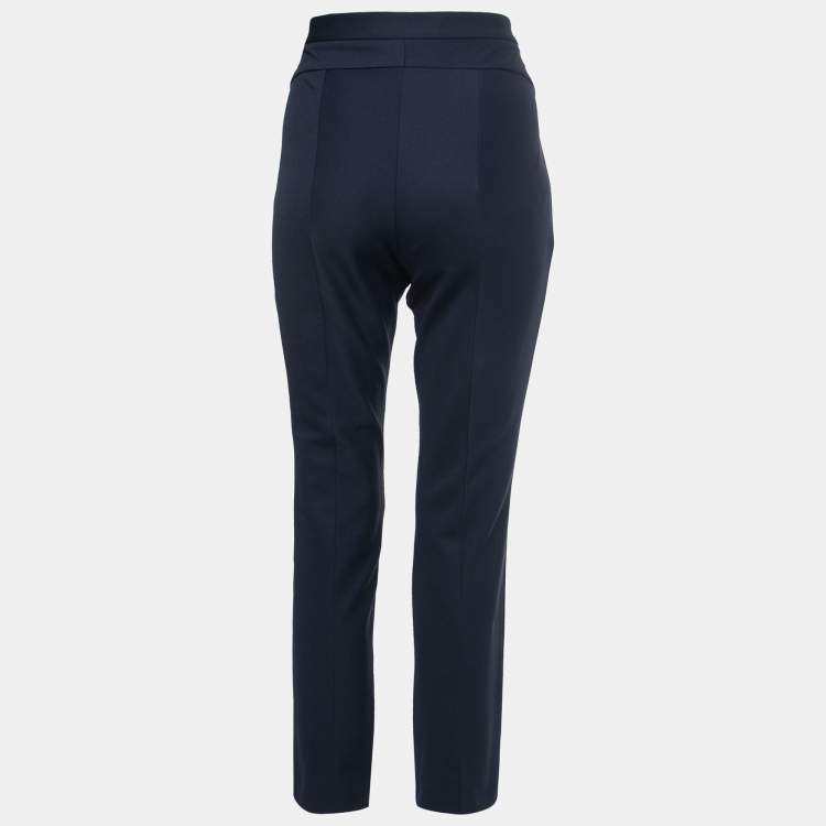 Pre Owned Diane von Furstenberg Navy Blue Stretch Knit Slim Fit Pants L