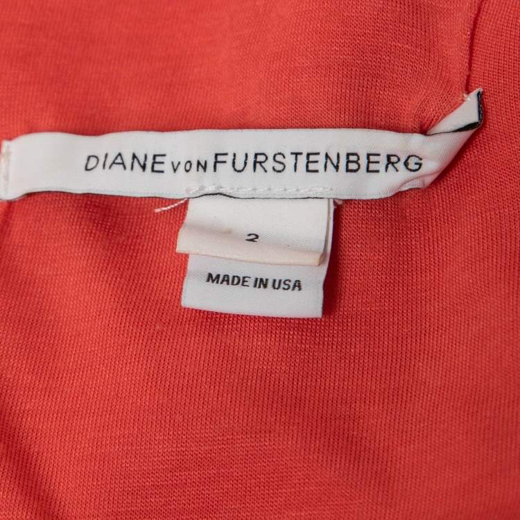 Pre Owned Diane Von Furstenberg Coral Pink Lace Long Sleeve Mini Dress S