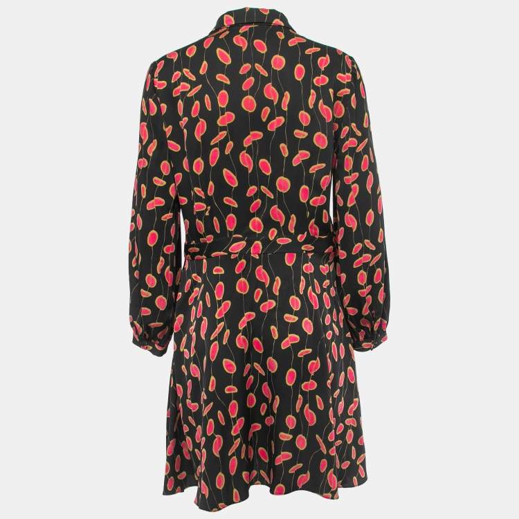 مملوكة مسبقًا Diane Von Furstenberg Black Printed Crepe Flared Short Dress L