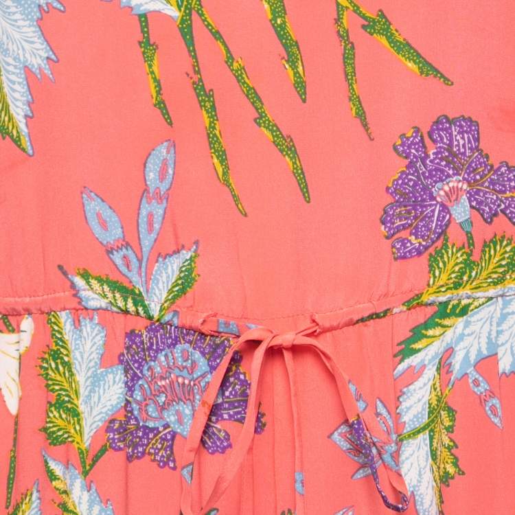 Pre Owned Diane Von Furstenberg Floral Printed Silk Drawstring Maxi Dress M