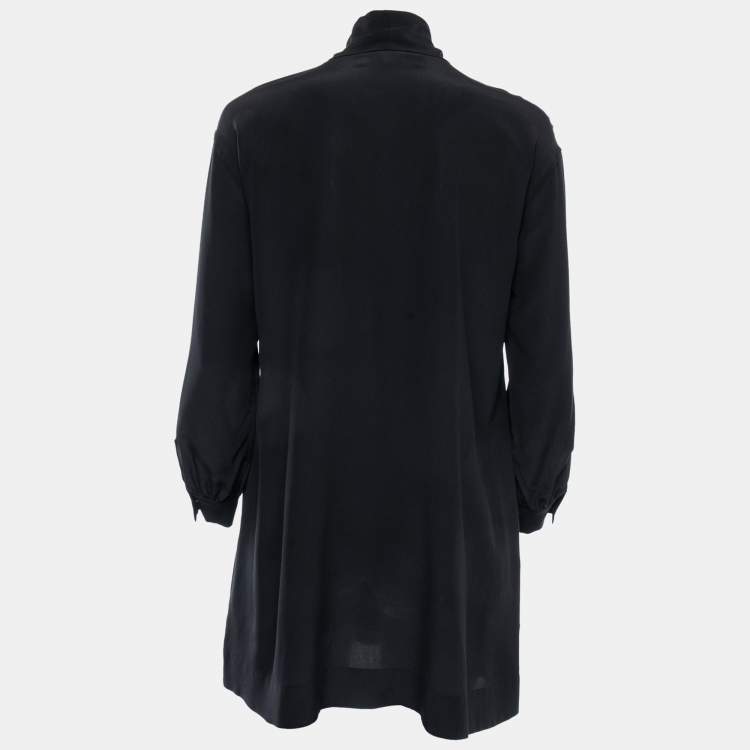 Pre Owned Diane Von Furstenberg Black Silk Neck Tie Detail Flared Mini Dress XXS