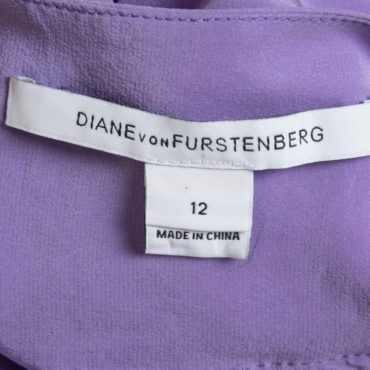 Pre Owned Diane Von Furstenberg Purple Silk Belted Mini Dress L