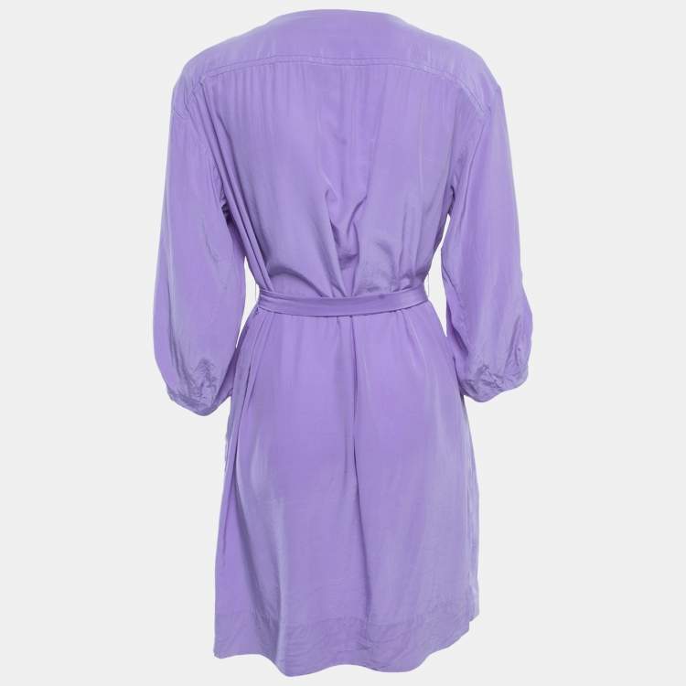 Pre Owned Diane Von Furstenberg Purple Silk Belted Mini Dress L