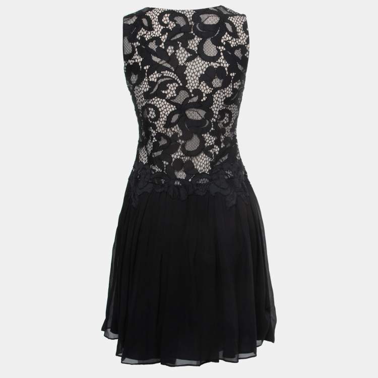 Pre Owned Diane Von Furstenberg Black/White Lace & Silk Sleeveless Mini Dress S