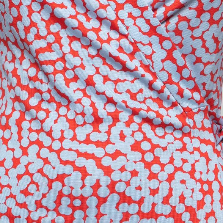 Pre Owned Diane Von Furstenberg Red/Blue Printed Silk New Julian Two Wrap Dress S