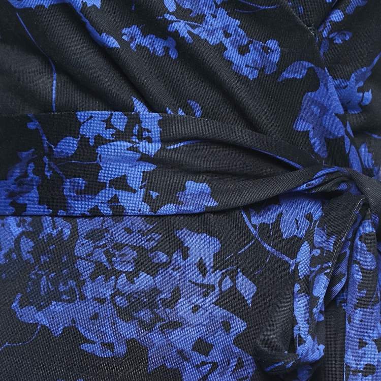 Pre Owned Diane Von Furstenberg Blue Floral Print Silk Knit Wrap Maxi Dress S
