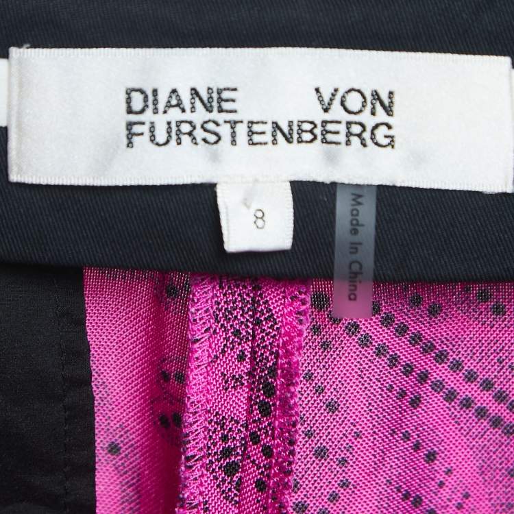Pre Owned Diane Von Furstenberg Pink Print Silk Wide Leg Trousers M