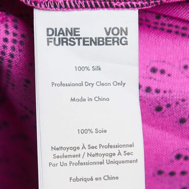 Pre Owned Diane Von Furstenberg Pink Print Silk Wide Leg Trousers M
