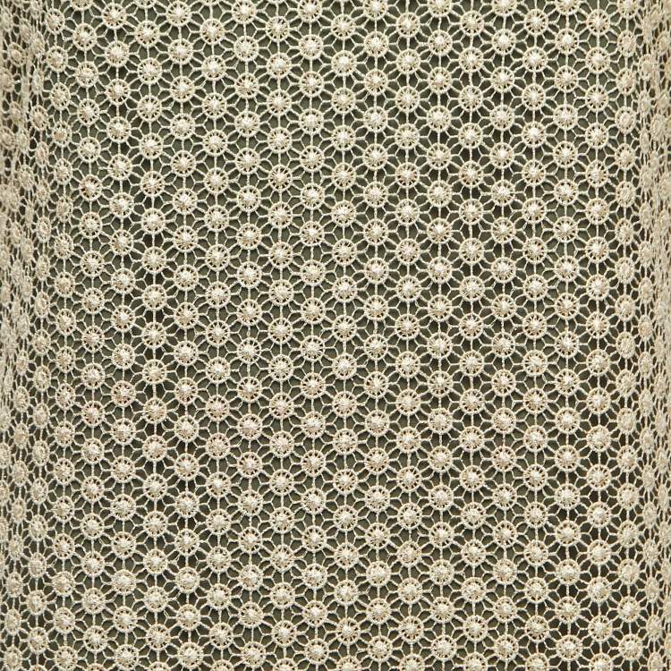 Pre Owned Diane Von Furstenberg Gold Guipure Lace Strappy Mini Dress S