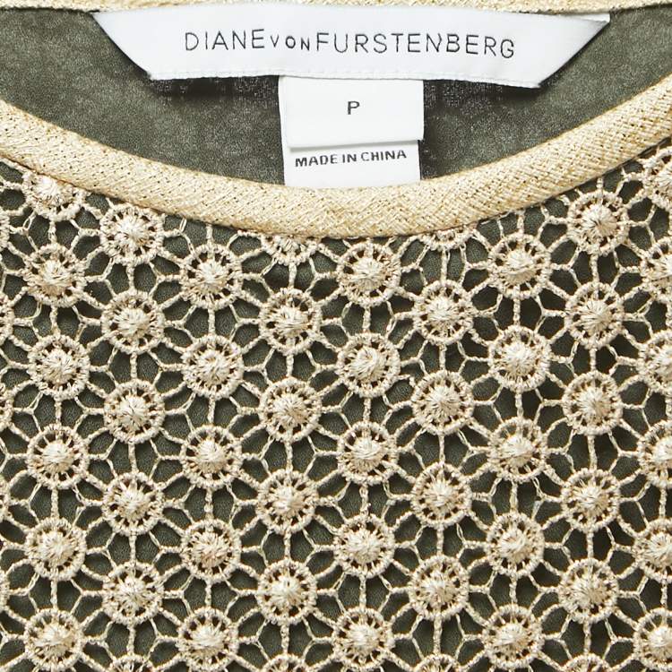 Pre Owned Diane Von Furstenberg Gold Guipure Lace Strappy Mini Dress S