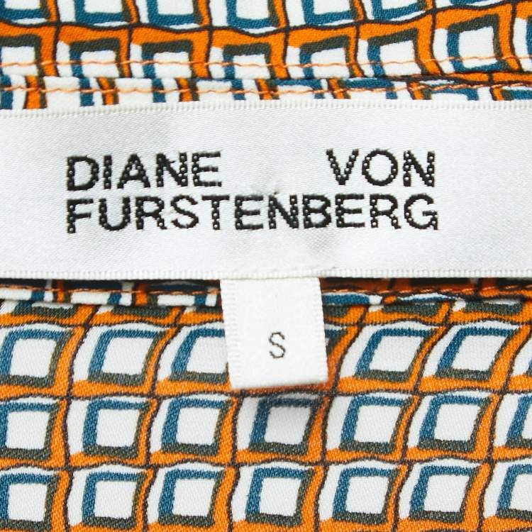 Pre Owned Diane Von Furstenberg Orange Print Silk Mini Shift Dress S