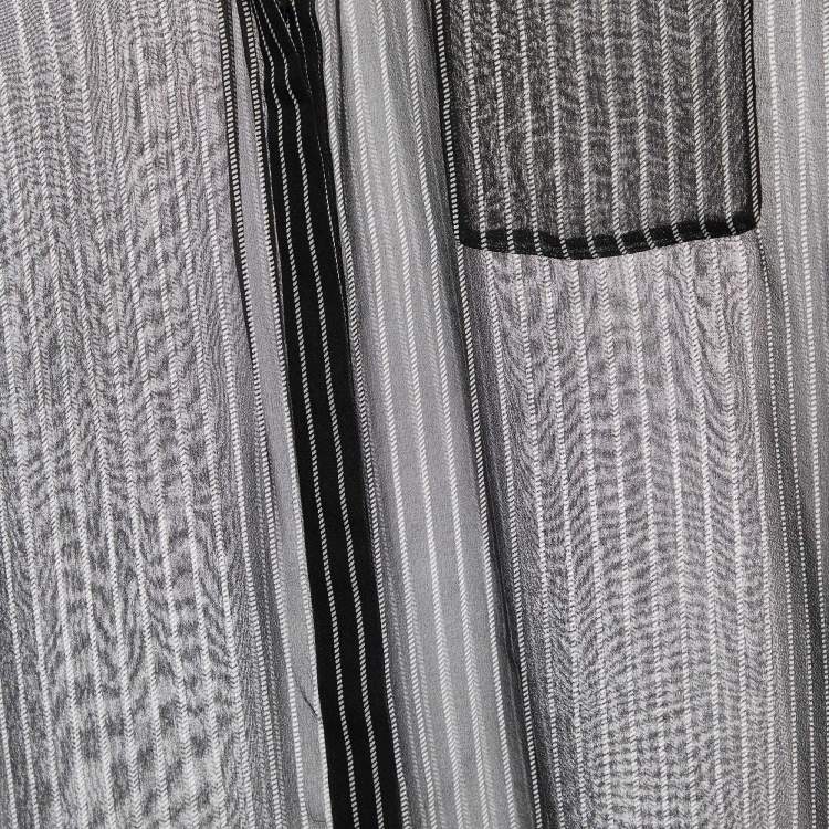 Pre Owned Diane Von Furstenberg Black Striped Silk Sheer Shirt L