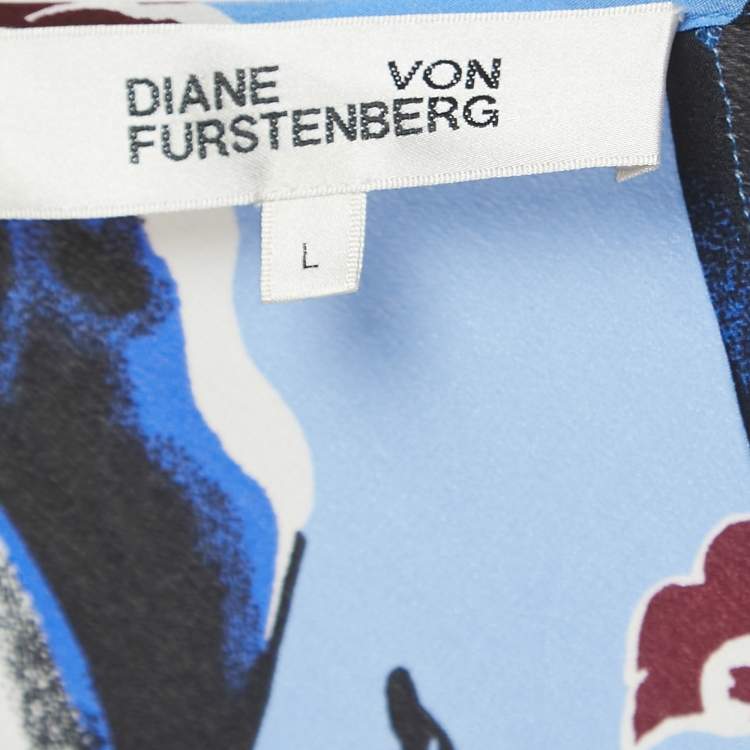 مملوكة مسبقًا Diane Von Furstenberg Blue Floral Print Silk Wrap Dress L