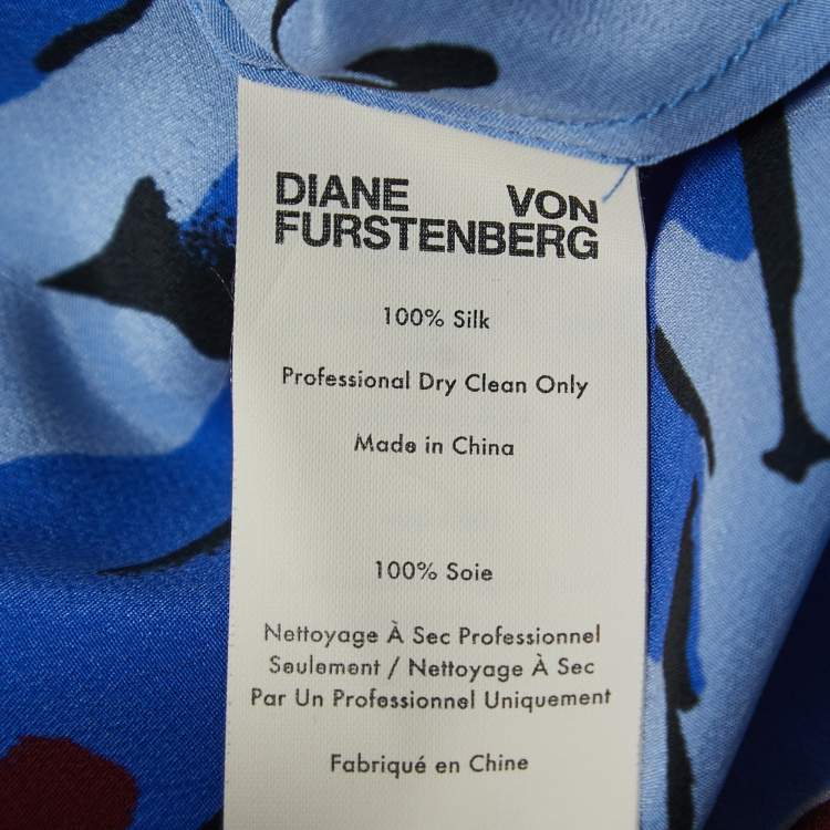 مملوكة مسبقًا Diane Von Furstenberg Blue Floral Print Silk Wrap Dress L