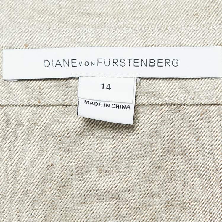 Pre Owned Diane Von Furstenberg Grey Linen Blend Open Front Belted Coat XL