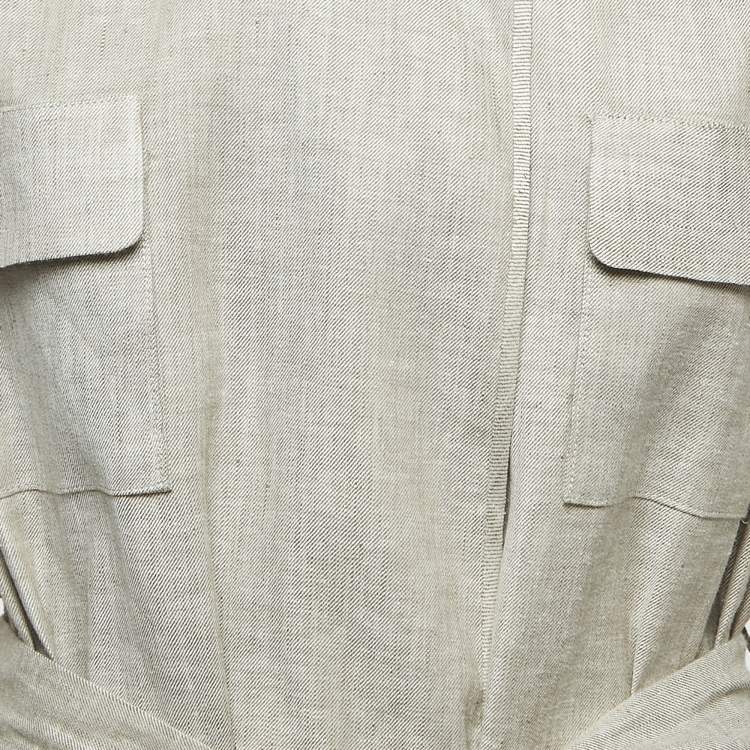 Pre Owned Diane Von Furstenberg Grey Linen Blend Open Front Belted Coat XL