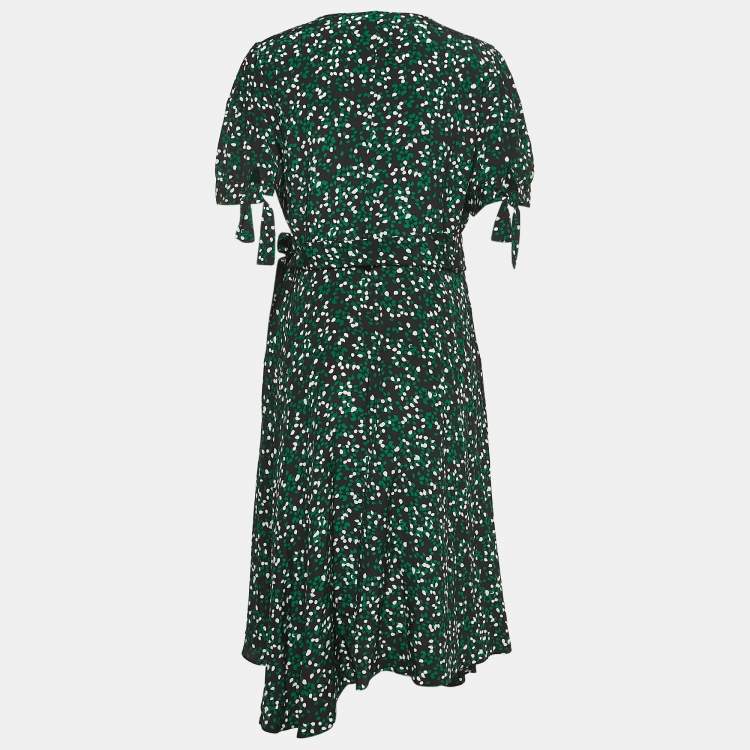 Pre Owned Diane Von Furstenburg Black Printed Silk Waist Tie Detail Flared Midi Dress XL