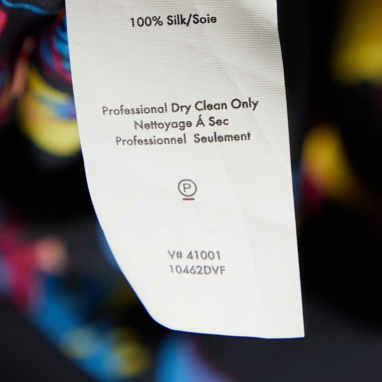Pre Owned Diane von Furstenberg Black Printed Silk Top & Pants M