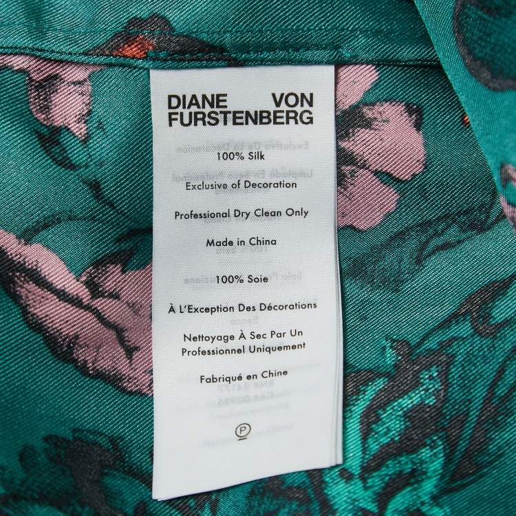 Pre Owned Diane Von Furstenberg Dark Green Floral Print Silk Pajama Shirt M