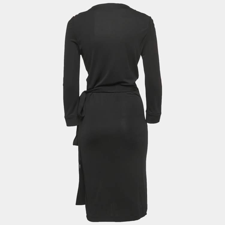Pre Owned Diane Von Furstenberg Black Jersey Wrap Mini Dress L