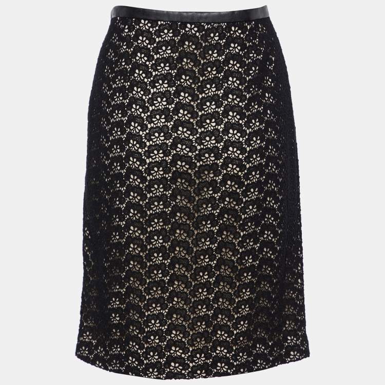 Pre Owned Diane Von Furstenberg Black Stevia Acorn Lace Mini Skirt L