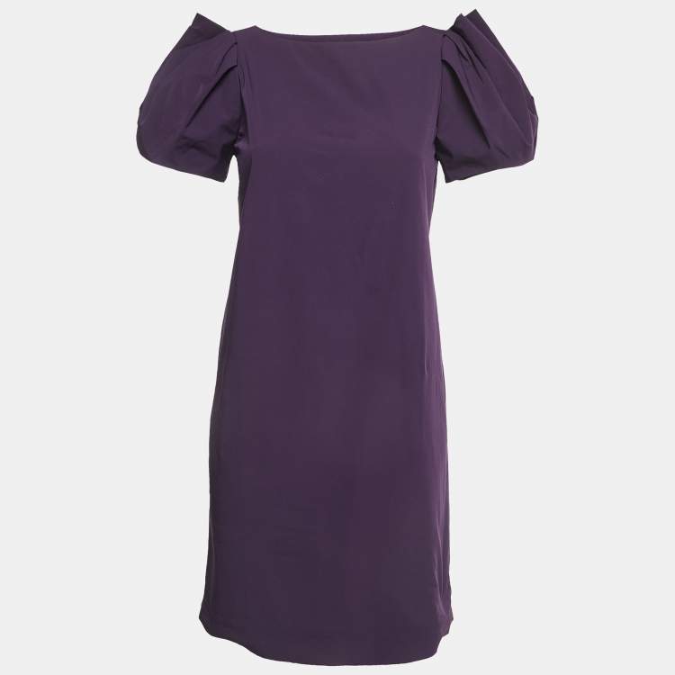 Pre Owned Diane Von Furstenberg Purple Stretch Crepe Draped Sleeve Mini Dress M