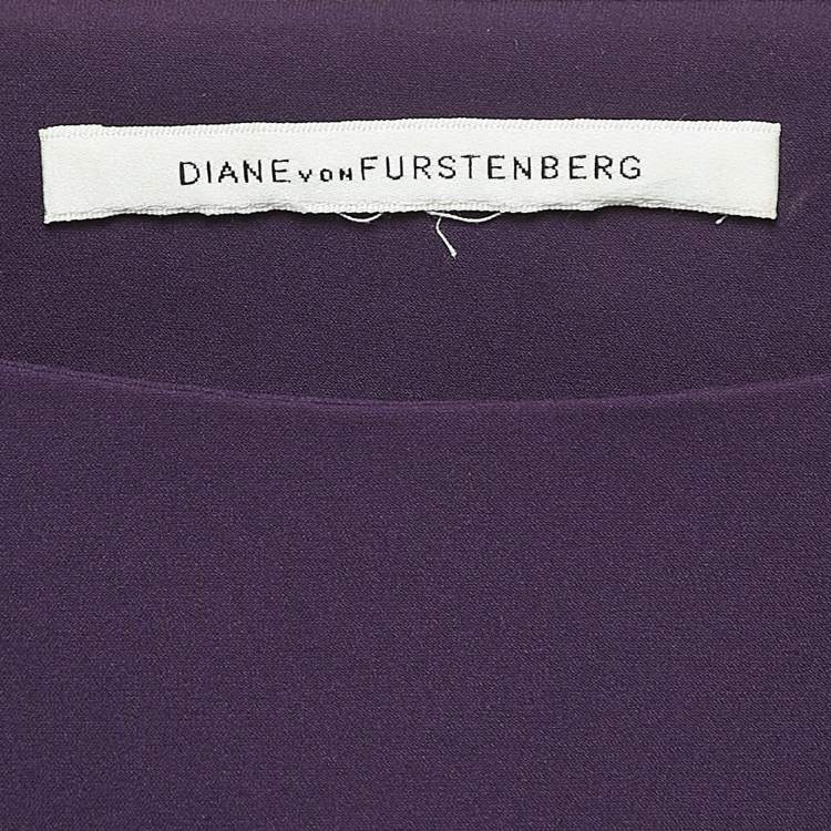 Pre Owned Diane Von Furstenberg Purple Stretch Crepe Draped Sleeve Mini Dress M