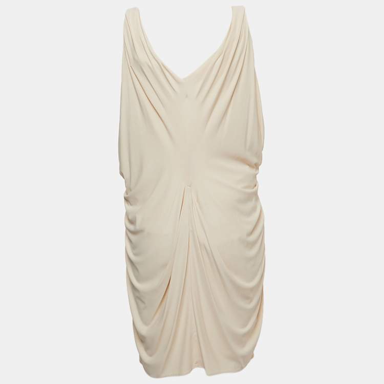 Pre Owned Diane Von Furstenberg Cream Jersey Draped Milton Mini Dress XS