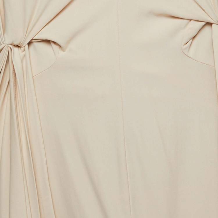 Pre Owned Diane Von Furstenberg Cream Jersey Draped Milton Mini Dress XS