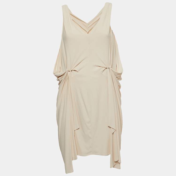 Pre Owned Diane Von Furstenberg Cream Jersey Draped Milton Mini Dress XS
