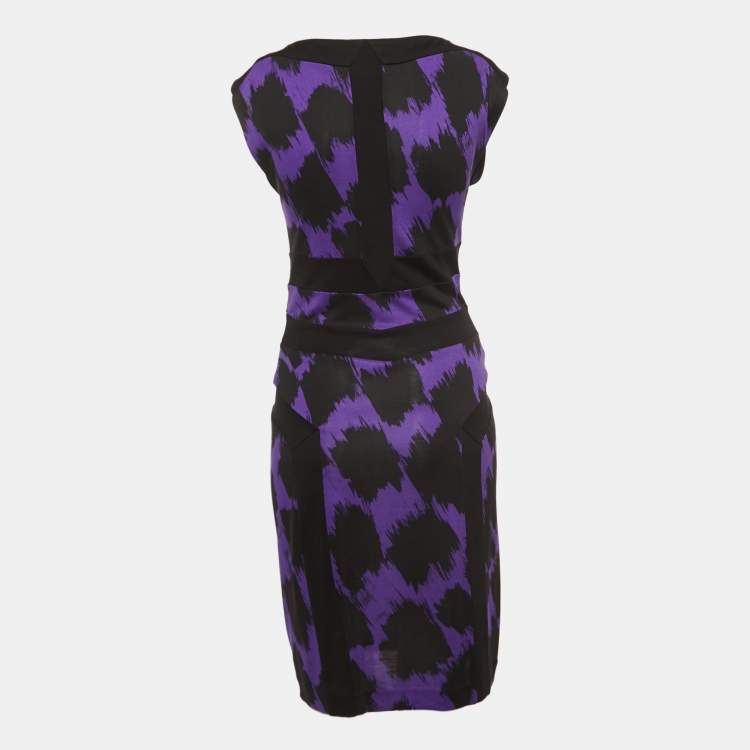 Pre Owned Diane Von Furstenberg Black Print Silk Knit Sleeveless Short Dress S