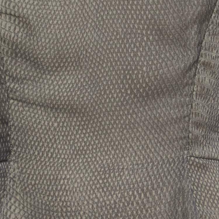 Pre Owned Yves Saint Laurent Grey Snake Print Silk V-Neck Short Dress M