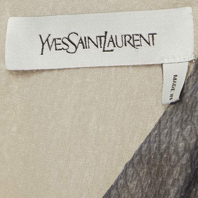 Pre Owned Yves Saint Laurent Grey Snake Print Silk V-Neck Short Dress M