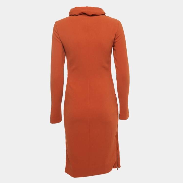 Pre Owned Diane Von Furstenberg Brown Crepe Cowl Neck Short Dress S