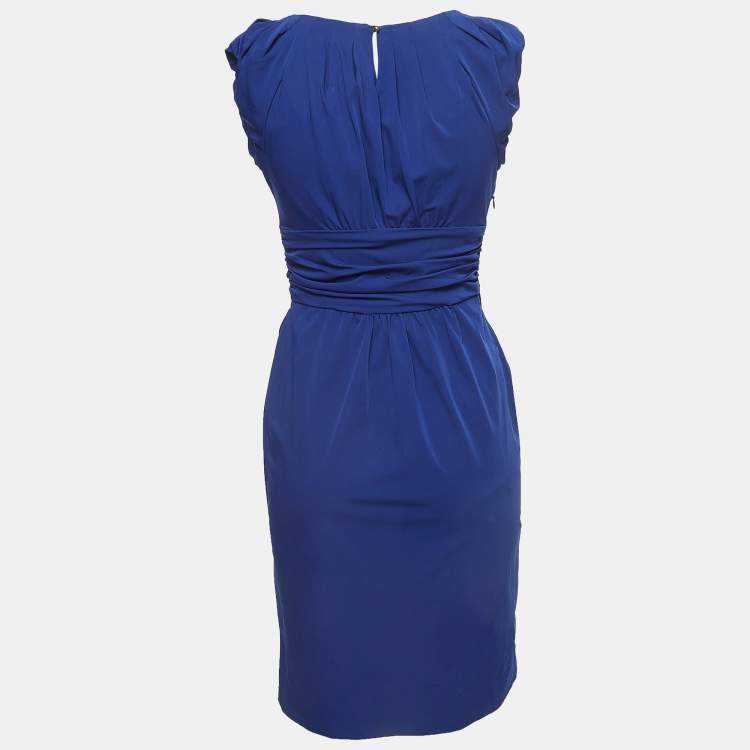 Pre Owned Diane Von Furstenberg  Blue Nylon Ruched Mini Dress S
