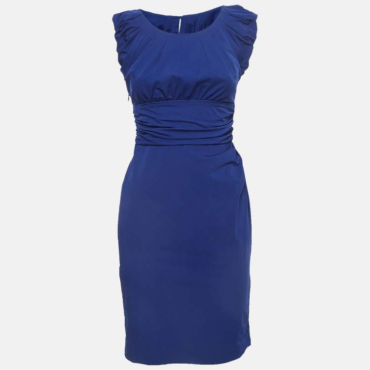 Pre Owned Diane Von Furstenberg  Blue Nylon Ruched Mini Dress S